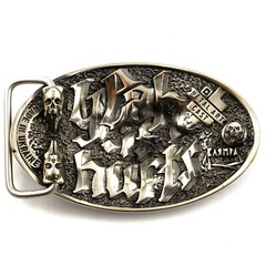 German silver belt buckle tattooist with skull, Tattoo machine, Skull buckle