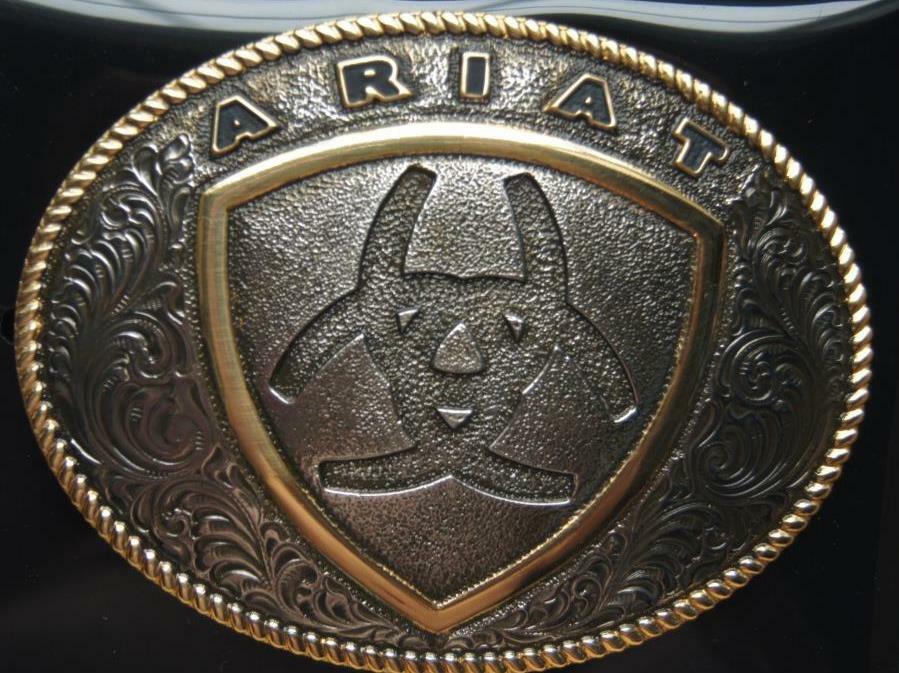 Ariat Western Belt Buckle Shield Logo Oval Silver Gold A37015