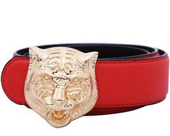 Yuangu Men&rsquo;s Big Tiger Buckle 38-mm Italian 105cm/41.3inch (34-36), Red Gold