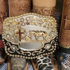 Praying Cowboy Champion Belt Buckle Western Hebilla Rodeo Silver & Rosetone