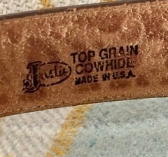 Justin Men’s Belt Crumrine Buckle Size 36 114 TN. Brown Top Grain Cowhide USA