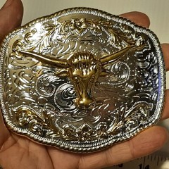 GOLD & SILVER (IN COLOR ONLY) LARGE RODEO WESTERN BULL SKULL Metal Belt Buckle