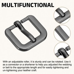 Metal Roller Buckle, 6Pcs 0.63&Prime; Square Single Prong Belt Buckle, Metallic Black