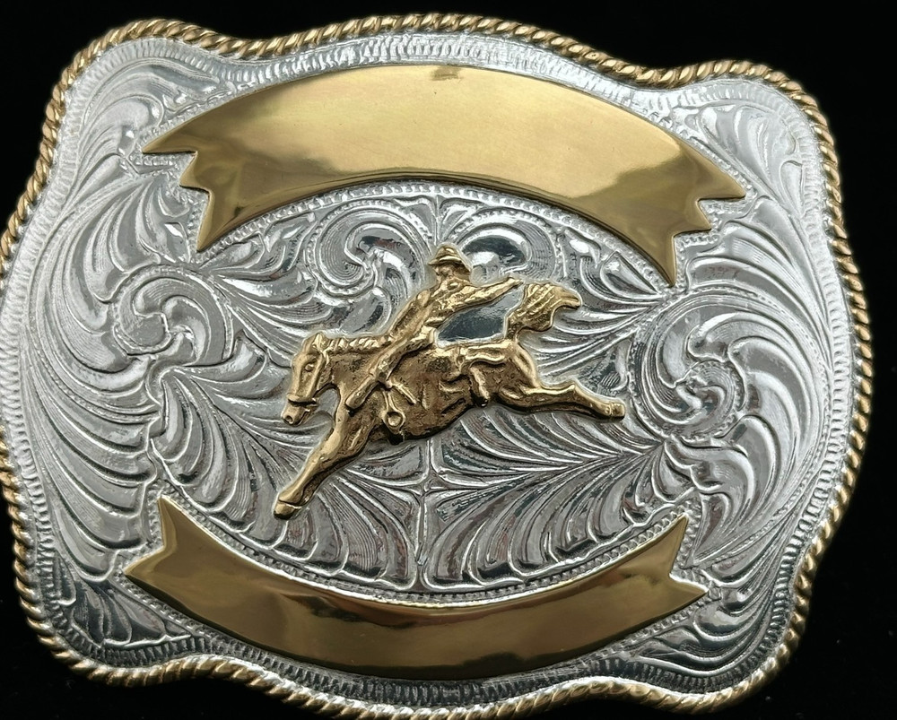 Western Belt Buckle, Crumrine, Rectangular, Bareback Motif