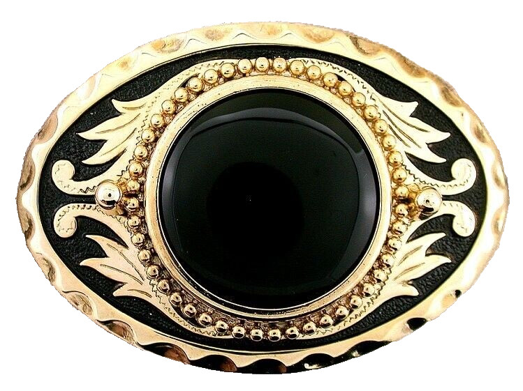 Gold Color Oval Western Black Onyx Cabochon Cab Gem Belt Buckle EPBB100/5326