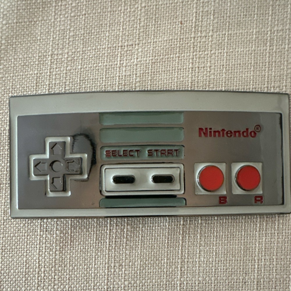 Nintendo NES Controller Metal Belt Buckle Rectangular Silver/Red Fits 1.5in