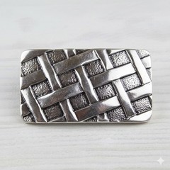 Industrial Grid Belt Buckle Rectangular Antique Silver Lattice Design Mens