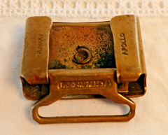 Vintage Belt Buckle Shell Inlaid Brass Ornate Design Marked Gloray Apollo