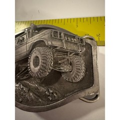 Vintage Monster Truck 4×4 Off Road SUV Belt Buckle Silver Tone 3D Relief 1988