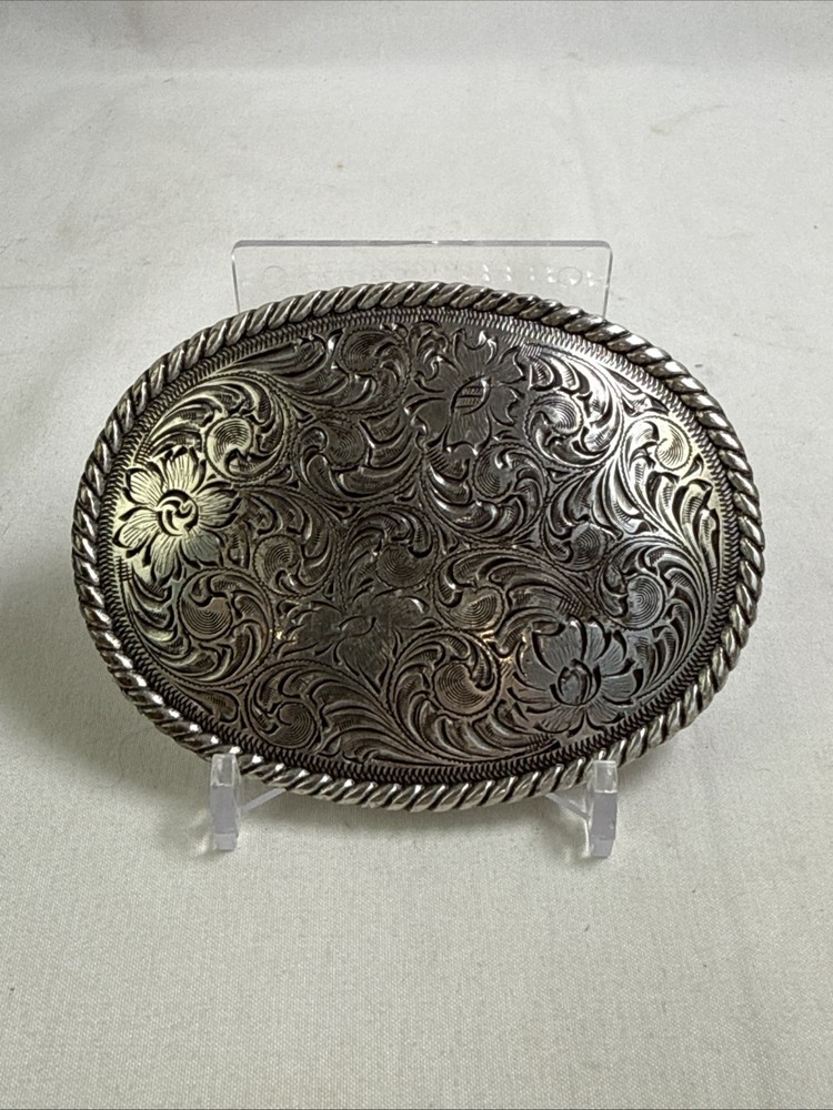 Nocona Men&rsquo;s Oval Scrolled Western Belt Buckle Silver