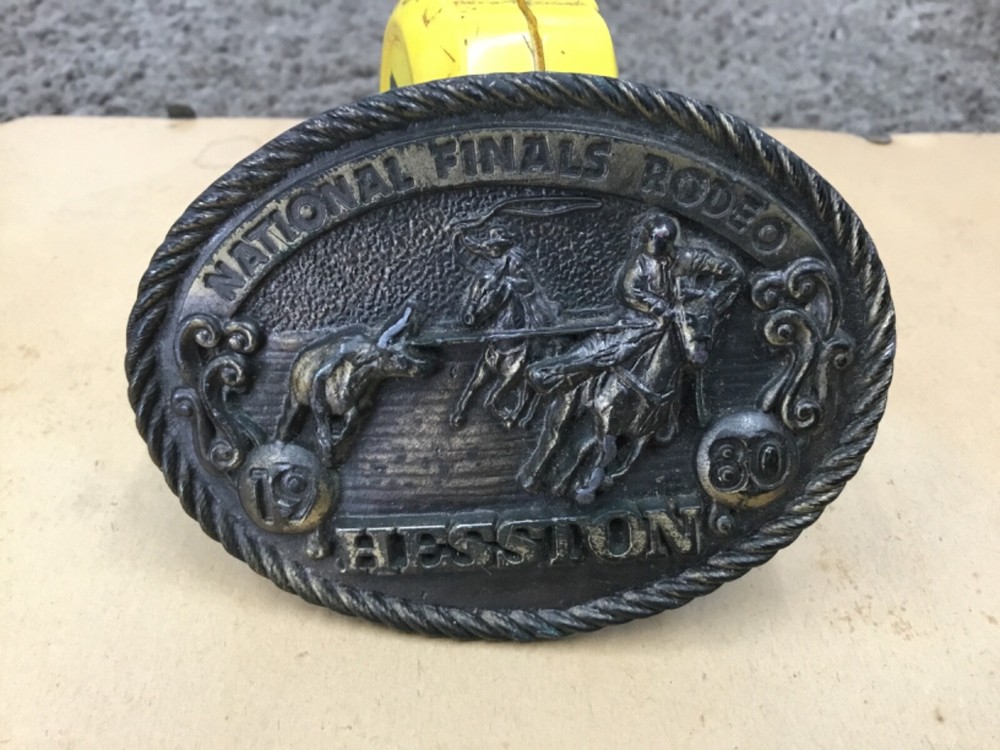 1980 Hesston edition national finals rodeo belt buckle