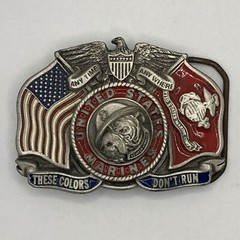 United States Marines Belt Buckle Pewter Enamel Great American Buckle Co 1990s
