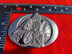 VINTAGE 1994 BERGMOT WOLF HOWLING MADE IN U.S.A. BELT BUCKLE