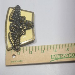 Eagle Metal Belt Buckle Silver Tone & Creme Enamel Taiwan 4.5 by 2.75 inches