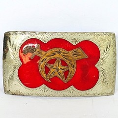 Vtg 70s Shriners Masonic Belt Buckle Red Silver Gold Scimitar Crescent Western