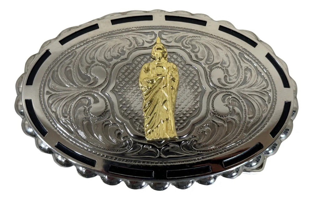 Mexican San Judas Charro Cowboy Belt Buckle Hebilla Vaquera Made In Mexico
