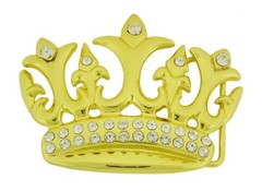 Crown Belt Buckle New Men Women Bling Iced Style Western Rodeo Rock Rebel Gold