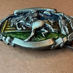 Vintage Western Rodeo Bronco Rider Belt Buckle Enamel Pewter Tone Cowboy Style