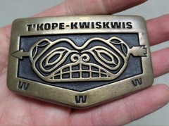 vintage USA made 1970s belt bucke T&rsquo;KOPE KWISKWIS boy scouts SOLID BRONZE