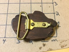 vintage original: neat wooden belt buckle w brass back,