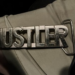 HUSTLER Block Letter Word Statement Cutout Silver Color Belt Buckle