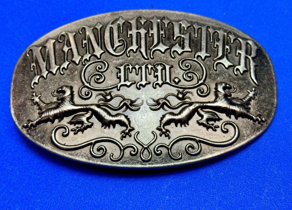 Manchester Ltd Lions Crest Clothing Company Silver Color Metal Belt Buckle
