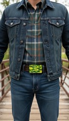 Men Women Black Metal Fashion Belt Buckle Army Green Camouflage Jeans Pant Style