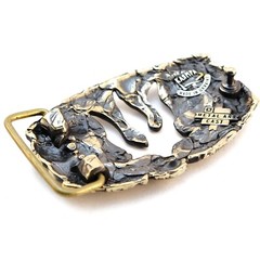 Handmade brass belt buckle Lava Trident, Ukrainian Polygonal Low poly design