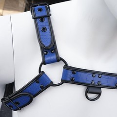 ZZRBVFH Alligator Grain PU Mens Harness Leather Suspenders Adjustable, Blue