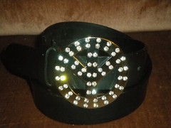 NEW FASHION ROUND SILVER BUCKLE WITH A PEACE SIGN AND CLEAR STONES ONLY BUCKLE