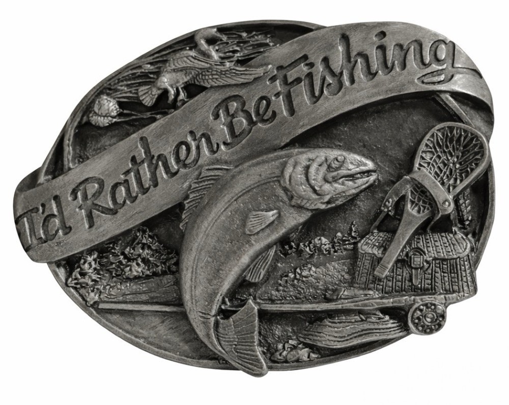Vintage Siskiyou “I’d Rather Be Fishing” Pewter Belt Buckle 1985