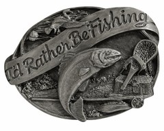 Vintage Siskiyou “I’d Rather Be Fishing” Pewter Belt Buckle 1985