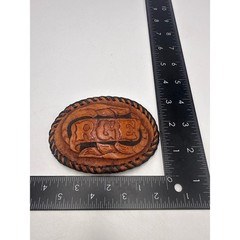 Vintage Hand Tooled Leather Belt Buckle RGE Initials Western Whipstitch Brown