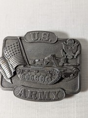Vintage Bergamot 1982 U.S. Army Tank & USA Flag Brass Belt Buckle United States