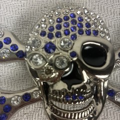 Belt Buckle Skull With Crossbones Blue Clear Rhinestones New No Tags