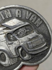 vintage 1970s belt buckle HIPPIE camper DO IT IN A VAN vw bus CAMPER western