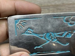 Vintage Chambers Belt Co. Turquoise Look Silver-Tone Road Runner Belt Buckle USA
