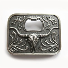 Vintage Silver Plated Long Horn Bull Bottle Opener Belt Buckle also Stock in US