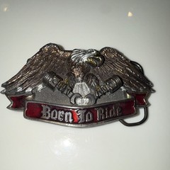 Born To Ride Eagle Motorcycle Biker Metal Western Belt Buckle Silver/Red 1.5&Prime;