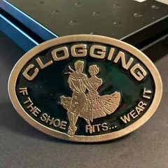 Vintage VTG Clogging Square Dancing Pewter Green Enamel Belt Buckle