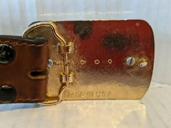 Western USA Leather Belt w/ Clue Dichroic Fused Glass Gold Colored Metal Buckle
