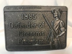 1985 NRA – American Minuteman brass Belt Buckle « Defender of Firearms Freedom »