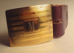 📌NOS TRAFALGAR fine YELLOW GOLD over STERLING SILVER BUCKLE- MONO « M » – $650.00