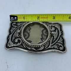 Vintage Western Belt Buckle Silver Tone Floral Engraved Scroll Rockabilly Rodeo