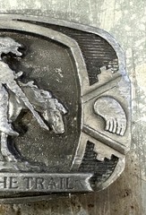 Heavily Wore Made In USA 1990 End Of The Trail Pewter Belt Buckle C&J INC.#1458