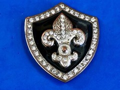 Saints Symbol Fleur De Lis Black Shield Family Crest Rhinestone Belt Buckle