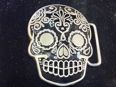 Day Of The Dead Black Skull Mexican Dia De Muertos Belt Buckle- Jeans Friend
