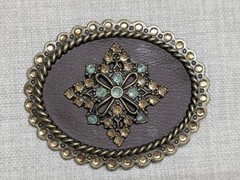 vintage RHINESTONE belt buckle STUDDED leather BRASS western cowboy