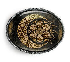 Celtic Grunge Belt Buckle – Spiral Sun and Moon Mandala Belt Buckle – 638