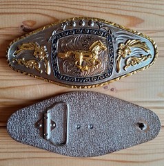 BIG Horse flowers western silver & gold & black belt buckle (choice designs)